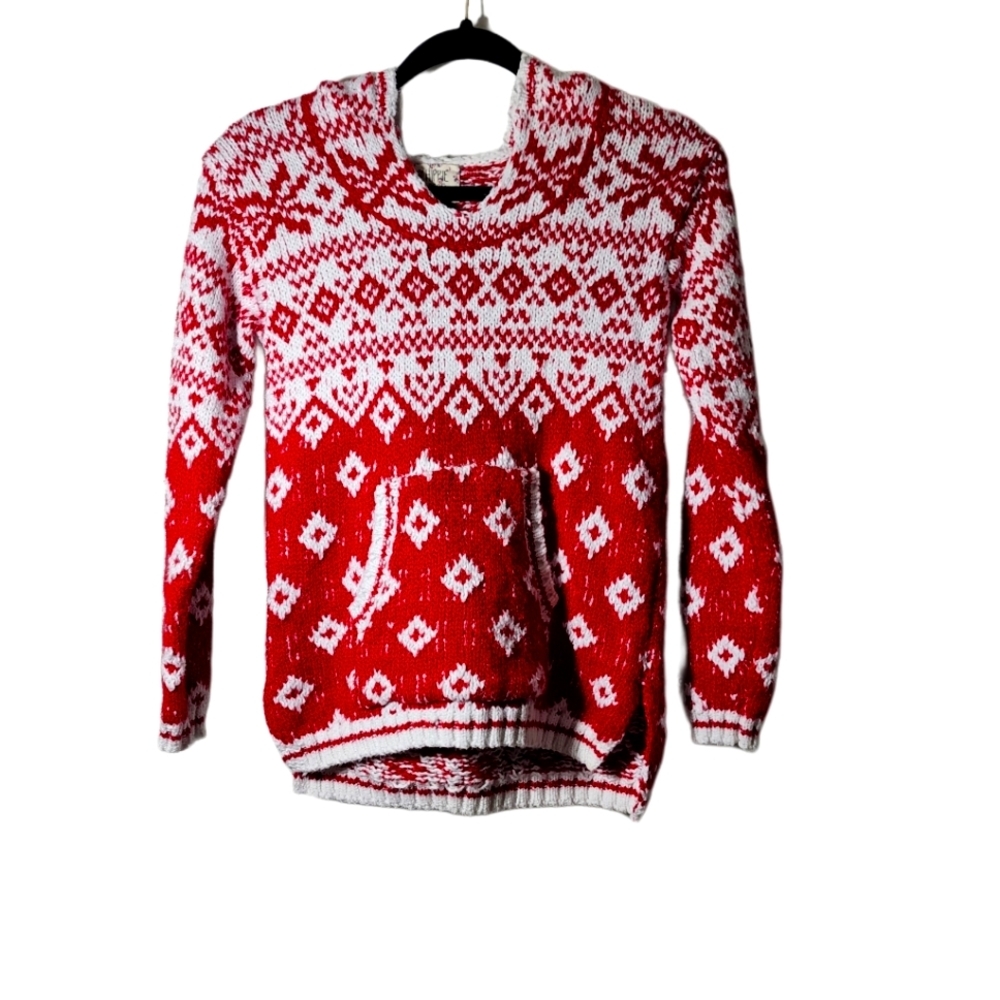 Holiday Sweater by Hippie Rose. With Hood. Size XS. Red and white.